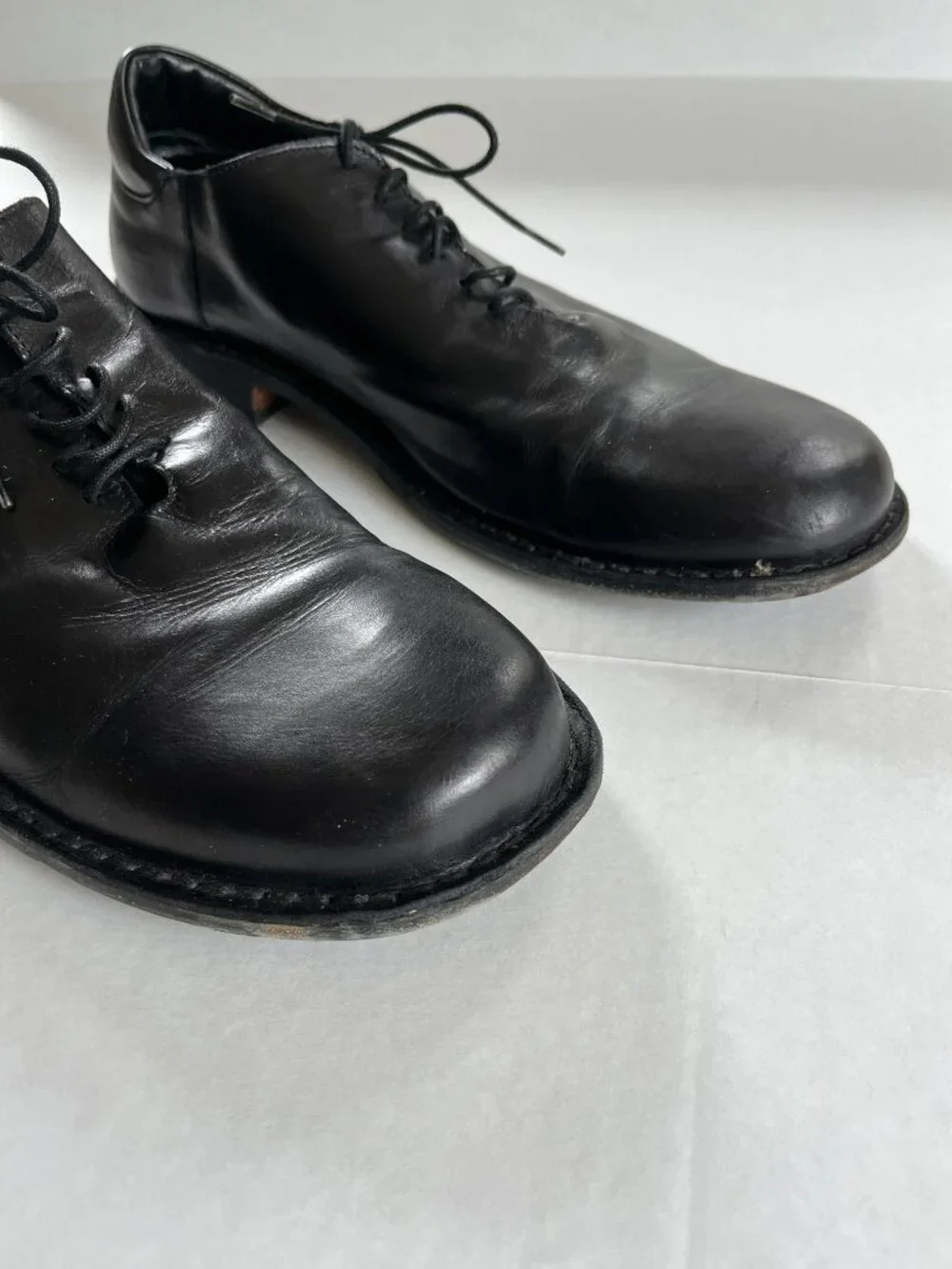 Emporio Armani Sz 11 USA Black Nappa Goat Leather Lace Ups Derby Shoes